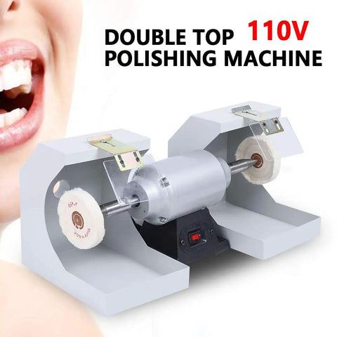 Shop Ready 3000 RPM Rotary Polisher With 550 Watt Copper Motor Heavy Duty Bench Buffer For Jewelry Casting And Dental Lab Work Rock Solid Cast Iron Finisher, showing a double top polishing machine with 110V motor and buffing wheels.