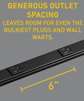 Black 3 Foot Hardwired Power Strip With 6 Tamper Resistant Outlets 2000 Series Plugmold built-in shutter, 6-inch outlet spacing