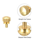 M3x6mm Brass Knurled Thumb Screws showing stepped head design and straight line texture for heavy duty electronic fasteners.