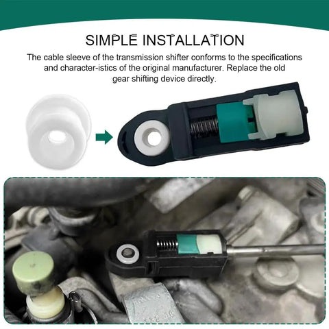 Ford Shifter Cable Bushing Kit No Fuss 2 Pack For Edge Fusion Escape Transit Connect C Max, shown installed in vehicle transmission.