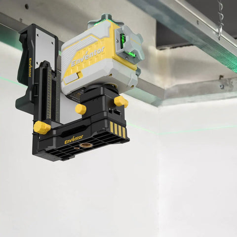 Fine Tuning Laser Level Bracket With Quarter Inch 20 Threaded L Shape Magnetic Pivot Base Adjustable Clip installed on ceiling
