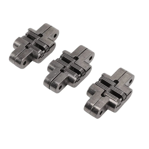 3 Pack Mini Invisible Door Hinges 43mm Cross Hinge with 180 Degree Opening for Cabinets and Jewelry Boxes Zinc Alloy Hidden Hinges