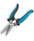 8 Inch Heavy Duty Scissors And Tin Snips Workhorse With Wire Cutter Notch For Sheet Metal Cable Insulation Carpet Leather All Purpose Utility Shears Ergonomic Electrician Tools With Safety Lock, blue grip
