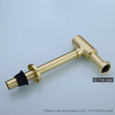 Brass Round Bottle P Trap For Basin Sinks, Adjustable Height Waste Drain Tube Kit in brushed gold with G1 1/4 inch inlet
