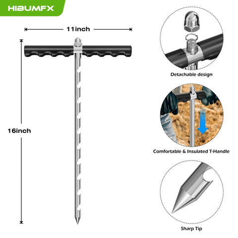 16 Inch Soil Probe With 10 Step Sampling, Soil Sampler And Plant Moisture Meter, T-Handle Probe Rod, Stainless Steel