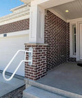 Rock Solid Wall Mount Stair Railing For One To Three Steps With Heavy Duty Grip And All Weather Build, white steel railing at home entry.