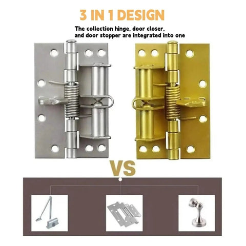 Three In One Self Closing Spring Hinge With 90 Degree Position Stop For Cabinet Doors Built In Spring in silver and gold
