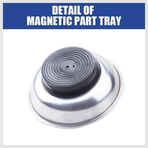 Bottom detail of Magnetic Tray Set For Mechanics Gearhead Favorite 3 Piece Round Stainless Steel Magnetic Parts Tray Kit