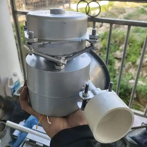 Close-up of 1000W 220V Water Turbine Generator For Remote Areas Outdoor Mini Hydroelectric Power System showing 50mm pipe intake