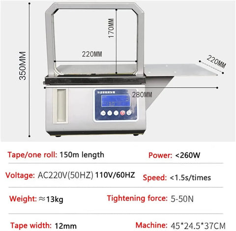 Automatic Omnidirectional Sausage Strapping Machine For Supermarket Vegetables And Food, 45x24.5x37cm, for fast bundling.