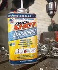 Machinist Drill And Tap Cutting Fluid With A Bio Based Formula That Slashes Friction And Extends Tool Life On Steel Aluminum Copper And More Made In The USA NSF H1 Food Grade Safe For Metalworking Tools 8 Oz. bottle in workshop setting