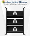V Shaped Metal Rolling Book Cart With Three Tier Shelves, Side Hooks, Lockable Wheels, displays 80 lbs capacity per shelf, black