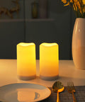 Solar Flameless Candles Outdoor Waterproof Led Lantern Lights Dusk To Dawn Flicker Reusable 3D Wick Candles set on table
