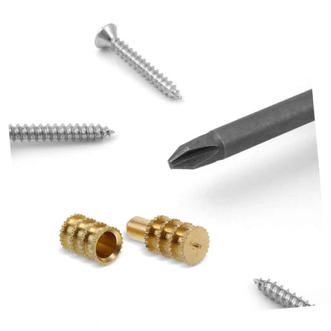 Heavy Duty Copper Dowel Table Leaf Hardware Set With Bolt Sleeve Connectors And Fasteners For Replacing Table Leaves And Cabinet Hardware Spares Lifetime Parts DIY Friendly And Built To Last, brass sleeves and screws