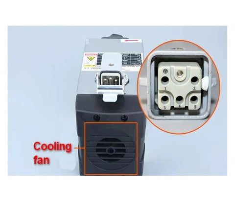 High Precision 6Hp 4500W Air Cooled Spindle Motor equipped with cooling fan and detailed connector view for CNC routers.