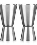 Two Piece Stainless Steel Double Head Measuring Cup 1 Oz 2 Oz Jigger For Cocktails Barware Japanese Style Silver Bar Grade Drink Measuring Tool For Home Bar Pros And Restaurants And Home Kitchens Dishwasher Safe, double-ended view
