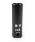 1/2 Inch Drive Deep Impact Socket 11/16 Inch, 6 Point, Off-Corner Loading, Cr-Mo Steel shown vertically with numbers visible