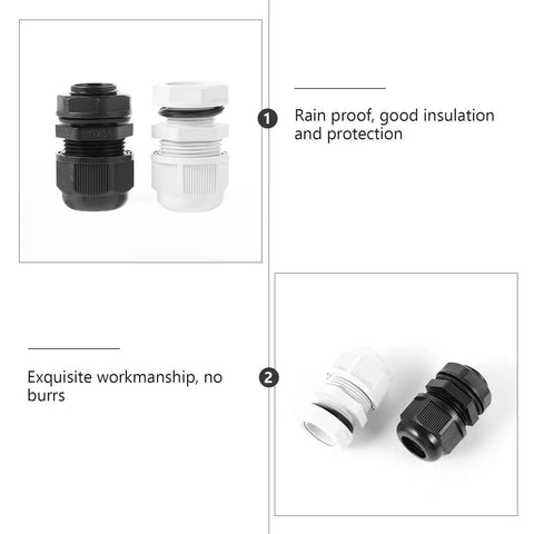 40 Piece Waterproof Cable Gland Connector Kit With High Insulation Plastic Glands, black and white, rainproof protection