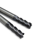 Two WEXWE carbide end mills with 1/4-in shanks; angled close-up of 4-flute square cutters.