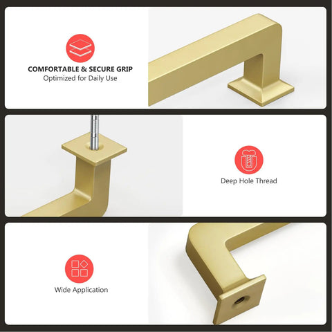 30 Pack 5 1/16 Inch Gold Cabinet Handles, Solid Zinc Alloy Heavy Duty Cabinet Pulls, showing grip design and screw thread