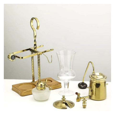 Top Shelf Siphon Coffee Maker Syphon Glass Brewer 4 Cup Vintage Teapot with ergonomic handle and sturdy brass base