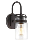 Wyer 11.5 Inch Farmhouse Industrial Wall Sconce With Gooseneck Arm Clear Glass Jar Shade Dimmable Oil Rubbed Bronze Finish