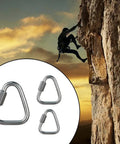 Stainless Steel Carabiner Heavy Duty Safety Lock For Climbing Caving Rappelling Firefighting Rescue And Industrial Rigging Up To 60kN Load Capacity 6mm Ideal For Outdoor Adventures Worksites And Industrial Rigging In Harsh Environments shown with rock climber silhouette in background.
