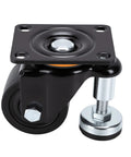 Three Inch Heavy Duty Leveling Casters Featuring Adjustable Steel Plate Feet, black caster with swivel plate and locking nut.