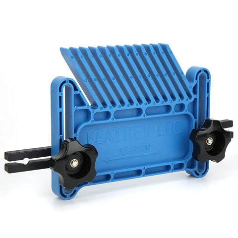 Adjustable Woodworking Featherboard Set Boss Level Fence Control Guide For Table Saw And Router Table Stackable Safety Push Block 2 Pack, blue with black knobs.