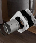 SnugDryer Space Saving Dryer Vent Connection Kit installed on a wall with visible components for easy install and safety.