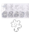 Massive Box Assortment Of External Retaining Rings In Stainless Steel From Tiny M1.5 Up To M10 Sizes For Your Heavy Duty C Clamps And Secure Hardware Projects With Reliable Performance And Tough Construction, showing various shapes.