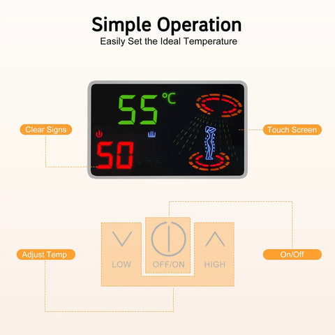 Tankless Electric Water Heater 4500W With Digital Screen Display showing touch screen temperature controls for quick adjustments.