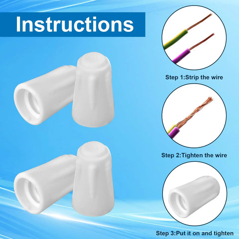 Front view of white ceramic wire connector caps (porcelain twist caps) for high-temperature electrical wiring.