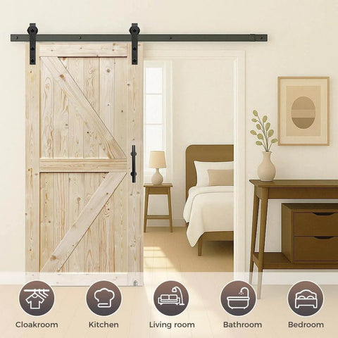Knotty Pine Barn Door 36 By 84 Inches Unfinished Solid Wood Double Surface With Six Point Six Foot Sliding Hardware Kit in bedroom