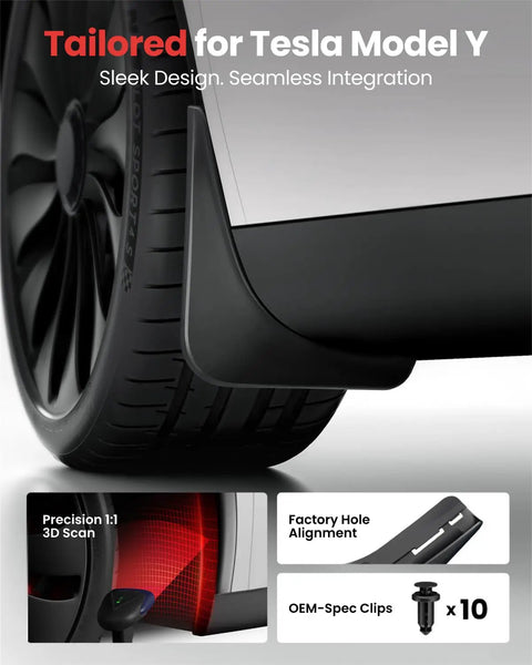 Tesla Model Y Juniper Mud Flaps All Weather Splash Guards Set No Drilling Required Protect Paint for 2025 2026 Model Y