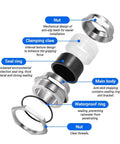 Exploded view of Stainless Steel Cable Gland PG63 IP68 Waterproof Cord Grip Connector 42-52mm with labeled parts.