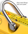 Close-up of heavy duty permanent magnetic lifter with alloy steel lifting ring for steel plates and hoists Rock Solid 600 Kg.
