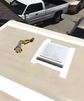 RV roof sealed with RV Roof Sealant Tape 4 Inch By 50 Foot Waterproof Weatherproof UV Resistant Sealant Tape and gloves