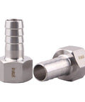 Two stainless steel 3/4in barbed hose fittings with 3/4in NPT female ends, 304 stainless, pack of 2