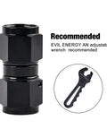6AN Female To 6AN Female Beefy Straight Swivel Coupler Union Fitting Adapter Aluminum Black 9/16-18 UNF Thread 1500 PSI Max Minus 40F To 250F 37 Degree Flare Seal Ideal For Fuel Oil And Fluid Lines with adjustable wrench