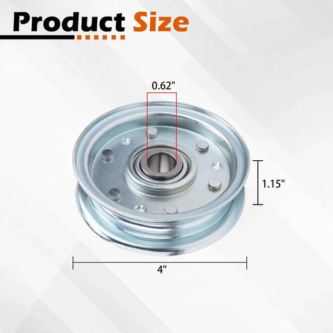 2-pack finish mower idler pulley, 4 in diameter, 0.62 in bore, metal