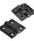 Zinc Alloy Screw Mounting Door Hinge With Auto Close Double Spring for cabinet doors, shown in black with four screw holes