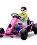 Child riding pink Ride On Go Kart For Kids With 24V 9Ah Battery Dual 300W Motors 8 MPH Fast Drifting Circuit Car Electric Ride On Toy