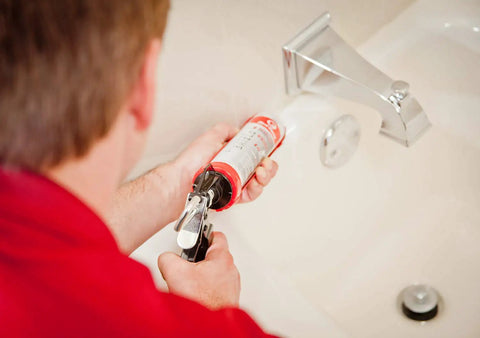 Applying Silicone Shield Kitchen And Bath Sealant Clear 9 Oz Tubes Pack Of 12 Water Ready In 1 Hour And Moisture Cure