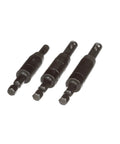 Front view of a 3-piece Bosch CC2430 Clic-Change 1/4 in self-centering drill bit set