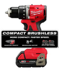 Badass Compact Brushless Cordless Drill Driver Kit With 18 Volt Lithium Ion Battery Power and Two Rapid Charge Batteries, showing drill and battery.