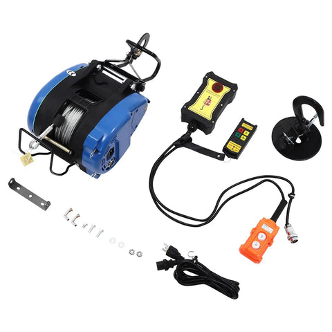 Huge 1100 Lb Electric Winch With Wireless Remote And 98 Foot Cable, Powerful 1800W Motor, included accessories.