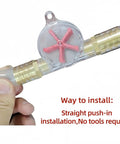 Check Clear Inline Water Flow Indicator With Rotating Impeller For 16mm Push Fit Pipes Transparent Housing showing install method in hand.