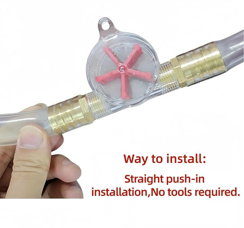 Check Clear Inline Water Flow Indicator With Rotating Impeller For 16mm Push Fit Pipes Transparent Housing showing install method in hand.