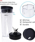 6 Fin Blender Blade Replacement With 2 Pack 16oz Single Serve Cups showing blade, cup, and lid, compatible with Ninja models
